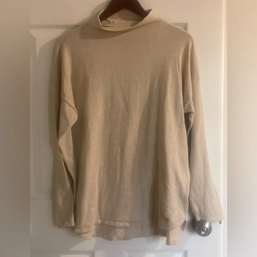 Michael Kors Women’s Large Cream Cowl Neck Knit Sweater Logo Detail